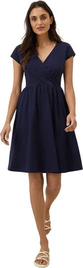 fit & flare crossover dress HAPPY CLOTHING LESLIE FIT AND FLARE CROSSOVER MESH TAFFETA MIDI DRESS main image 1