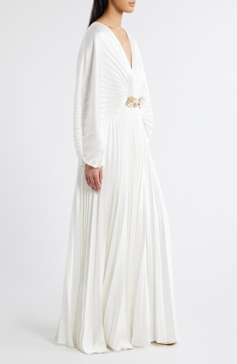 Acler Wonastow Long Sleeve Pleated Satin Maxi Dress, Alternate, color, 