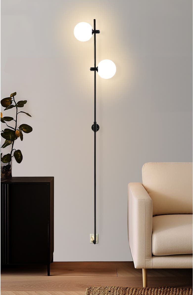 Brightech Equinox 62" LED Modern Sconce Wall Lamp with Glass Globe Shades, Alternate, color, Classic Black