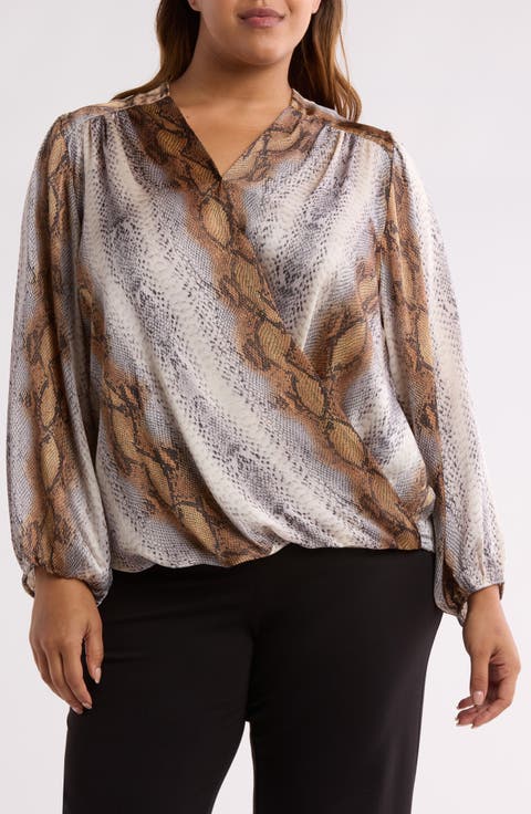 Wrap Patterned Blouse (Plus Size)