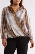 T Tahari Wrap Patterned Blouse