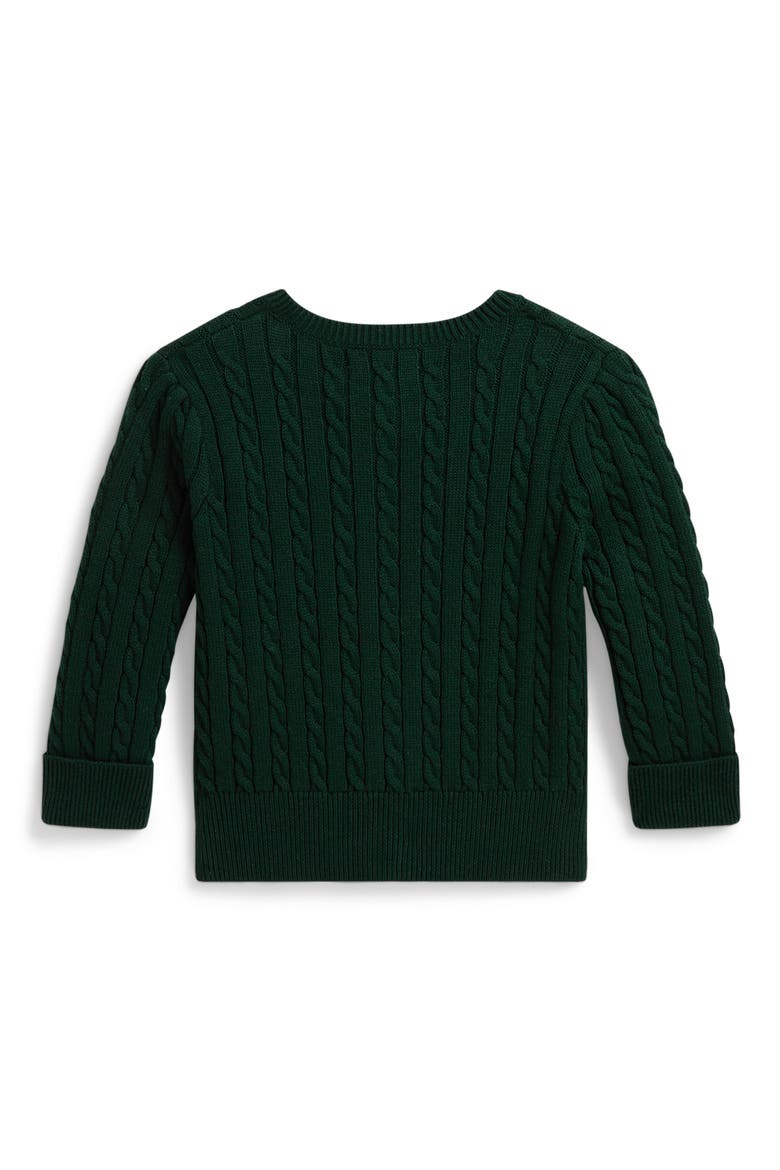 Polo Bear Mini Cable Knit Cotton Cardigan, Alternate, color, MOSS AGATE