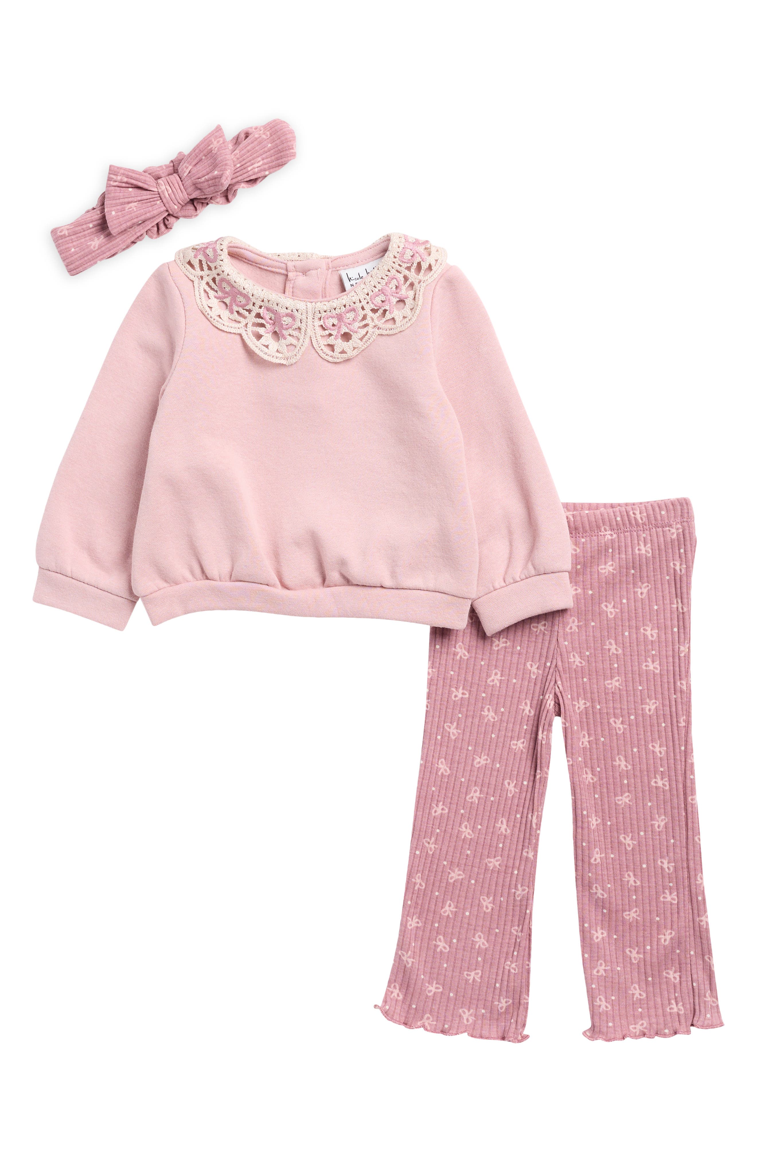 Kids' Lace Collar Fleece Top, Pants & Headband Set