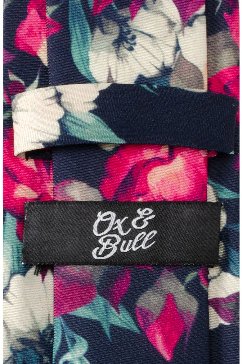 Painted Floral Black Silk Tie, Alternate, color, BLUE