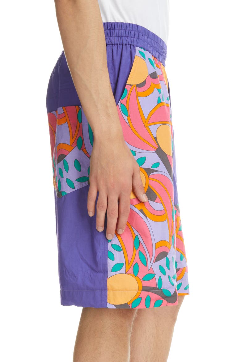 Laverneo Abstract Print Cotton Logo Shorts, Alternate, color, VIOLET