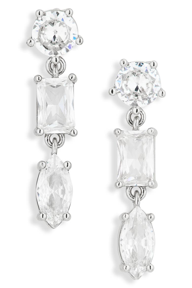 Cubic Zirconia Drop Earrings, Main, color, CLEAR- SILVER