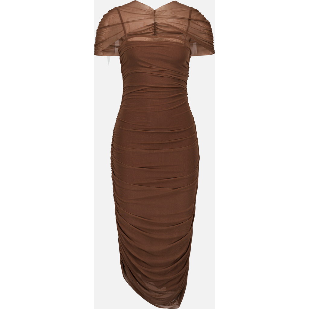 Saemdi Draped Cape Dress In Brown