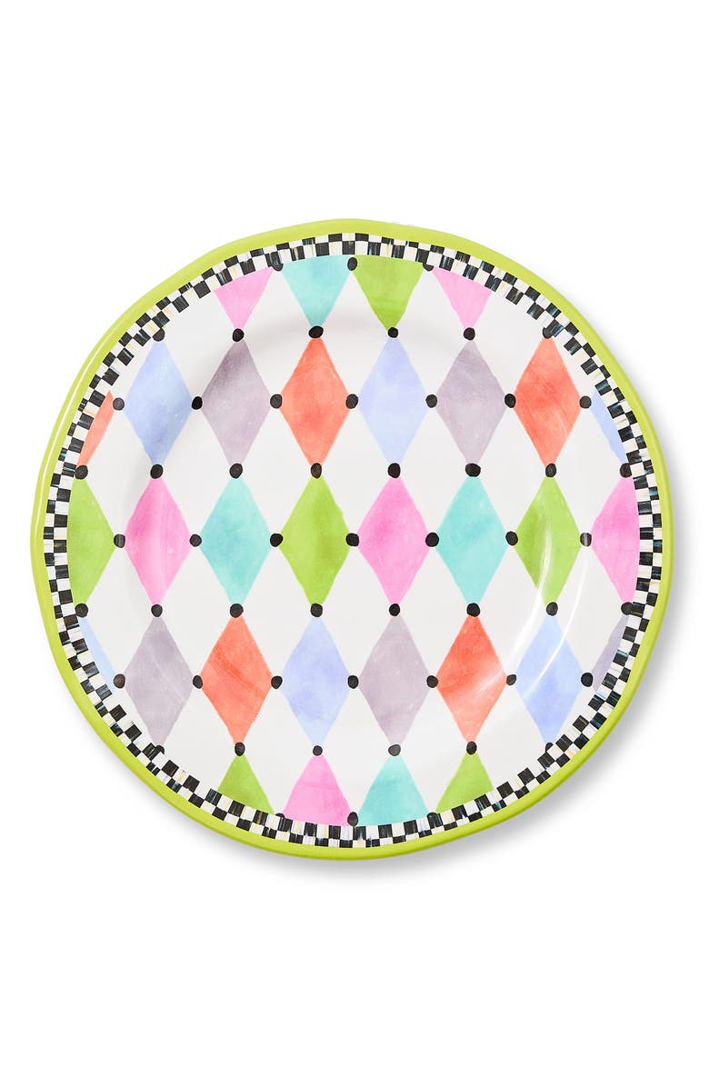 MACKENZIE CHILDS Palm Springs Set of 4 Melamine Dinner Plates, Main, color, White Multi