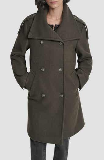 DKNY Double Breasted Wool Blend Military Coat