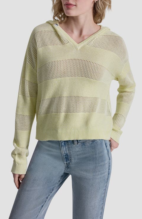 Pointelle Stripe Hooded Sweater