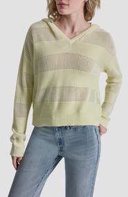DKNY Jeans Pointelle Stripe Hooded Sweater