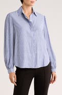 MAX STUDIO Stripe Ruffle Front Button-Up Shirt