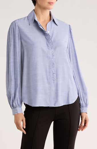 MAX STUDIO Stripe Ruffle Front Button-Up Shirt