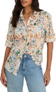 NIC+ZOE Pressed Flower Crochet Trim Cotton Button-Up Top