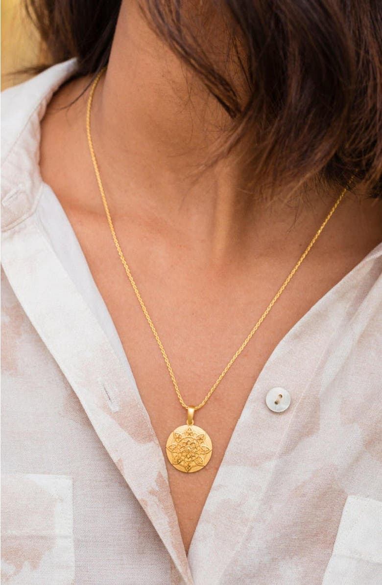Mantra I Am Worthy mandala necklace, Alternate, color, Original - Gold