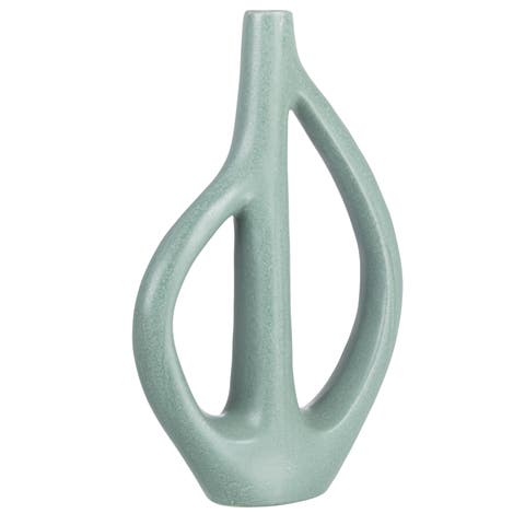 Stoneware Sculptural Vase with Teardrop Handles