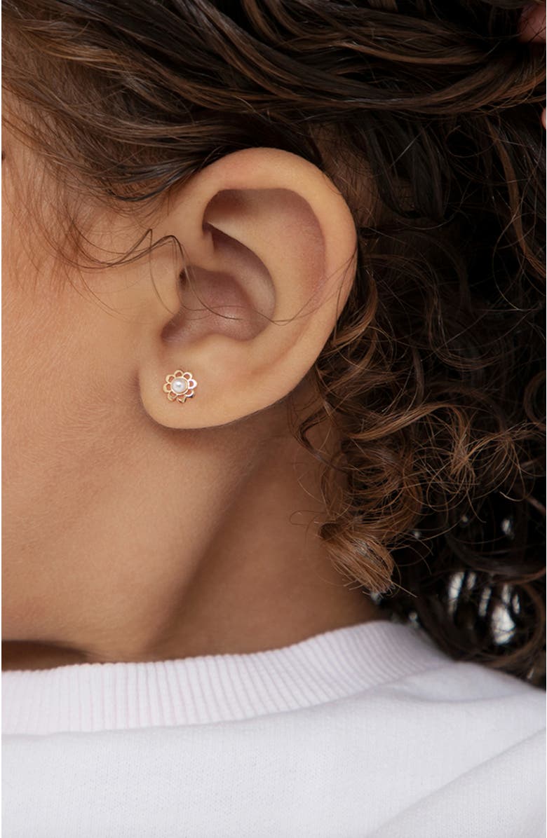 In Season Jewelry 14k Flower & Pearl Classic Earrings, Alternate, color, White