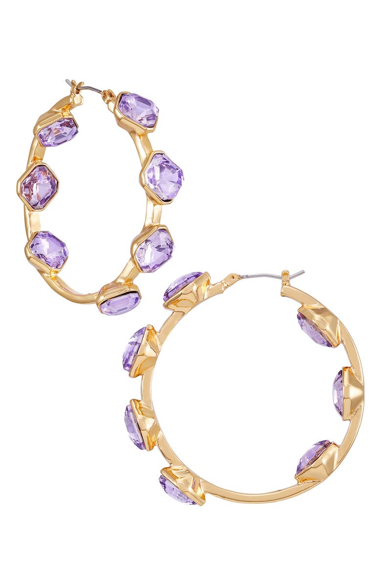 Vince Camuto Crystal Hoop Earrings, Main, color, Goldtone