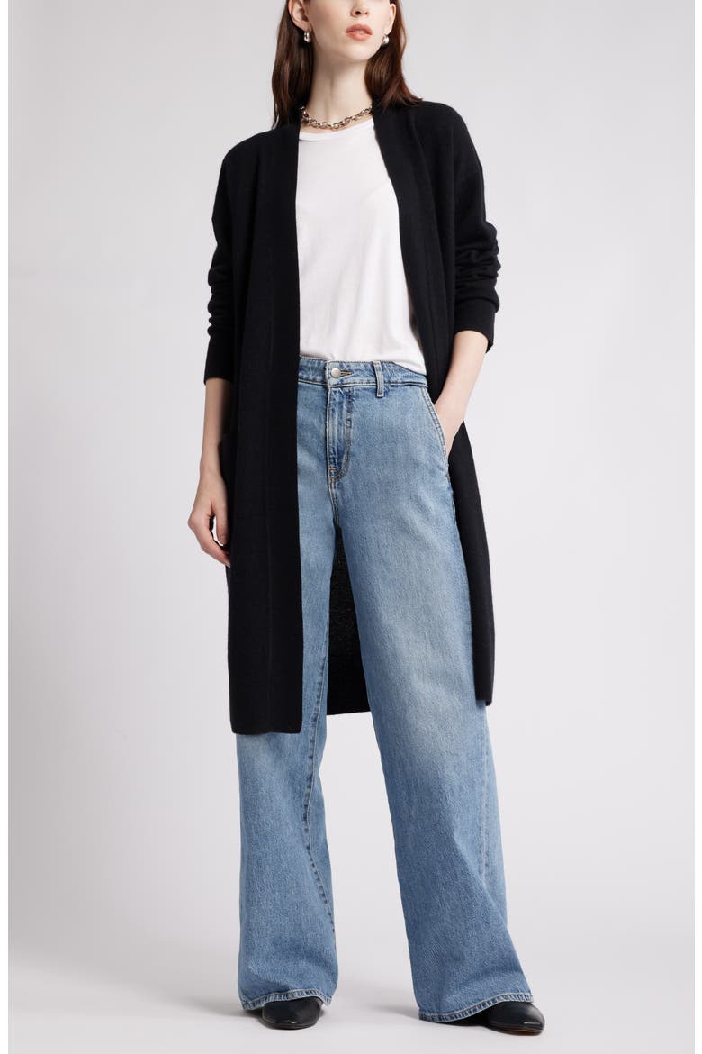Long Open Front Wool & Cashmere Cardigan, Main, color, BLACK ROCK