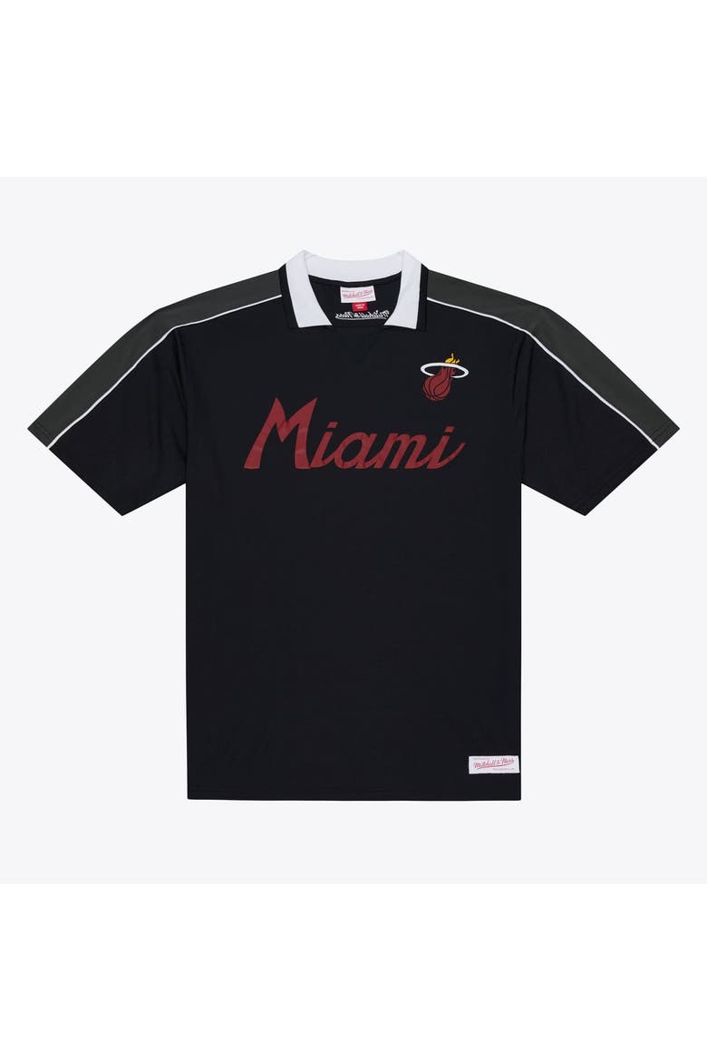 Men's Mitchell & Ness  Black Miami Heat Polo Jersey, Main, color, Black