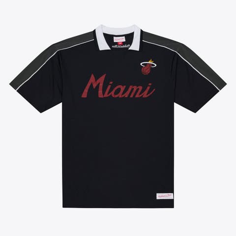Men's Mitchell & Ness  Black Miami Heat Polo Jersey