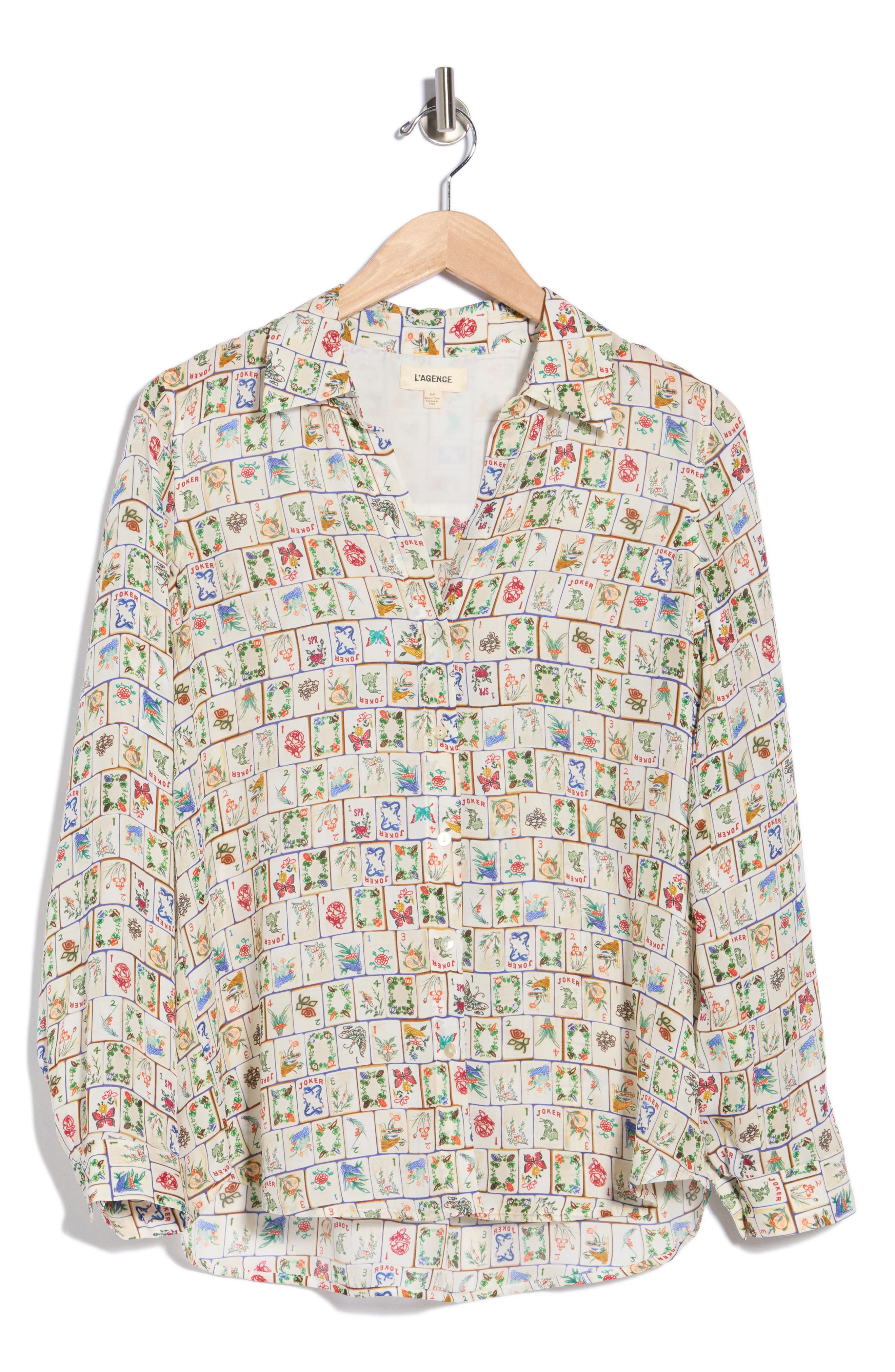Nina Mahjong Print Silk Shirt