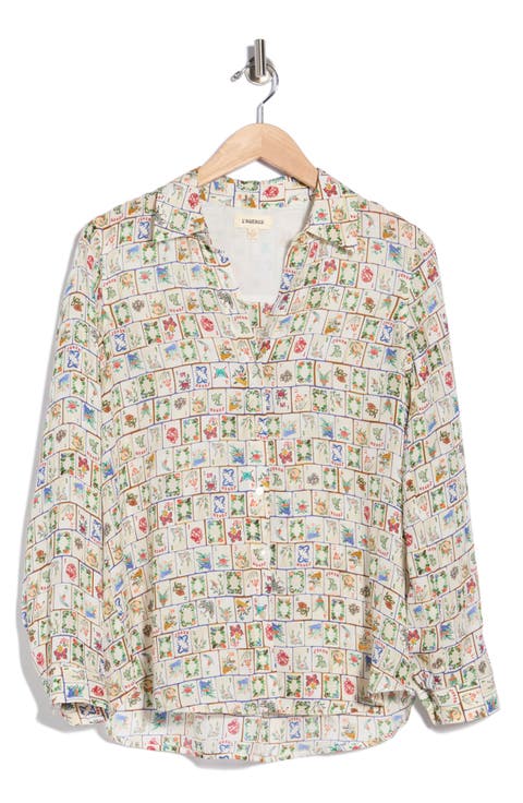 Nina Mahjong Print Silk Shirt