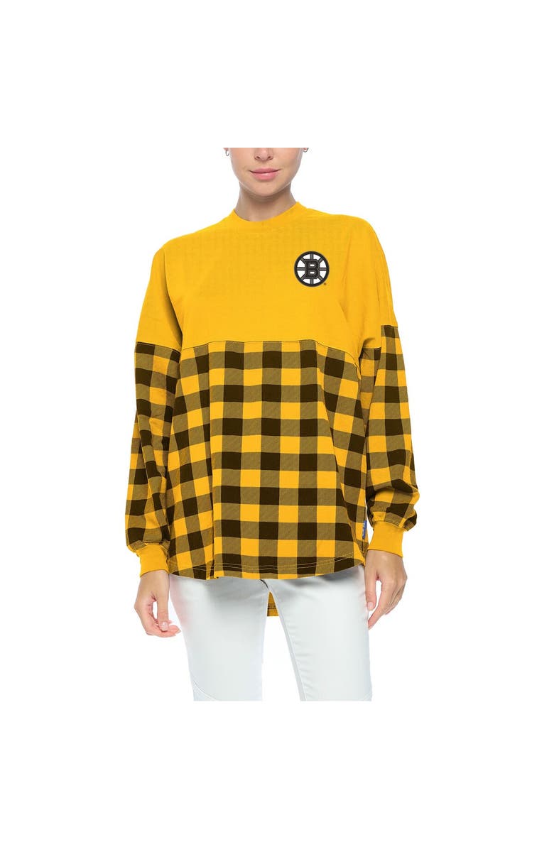 FANATICS Women's Fanatics Branded Gold Boston Bruins Buffalo Check Long Sleeve T-Shirt, Main, color, Gold