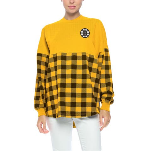 Women's Fanatics Branded Gold Boston Bruins Buffalo Check Long Sleeve T-Shirt