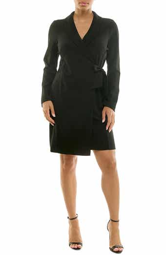 Nina Leonard Long Sleeve Wrap Blazer Dress