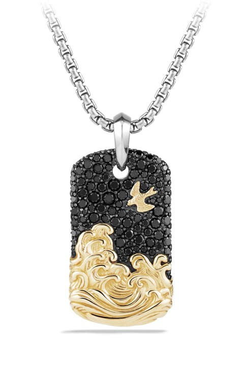 'Waves' Pavé Tag with 18k Gold and Black Diamonds