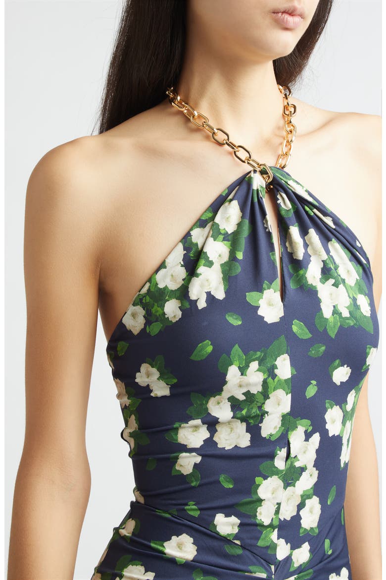 Floral Print Jersey Halter Dress, Alternate, color, MIDNIGHT MULTI
