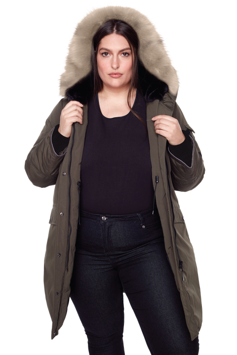 LAURENTIAN PLUS SIZE - Vegan Down Long Parka Winter with Faux Fur Hood