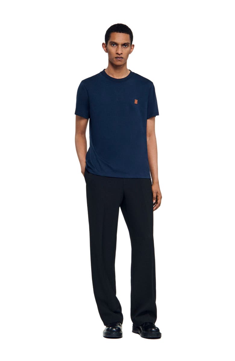 SANDRO Leather logo T-shirt, Alternate, color, Navy Blue