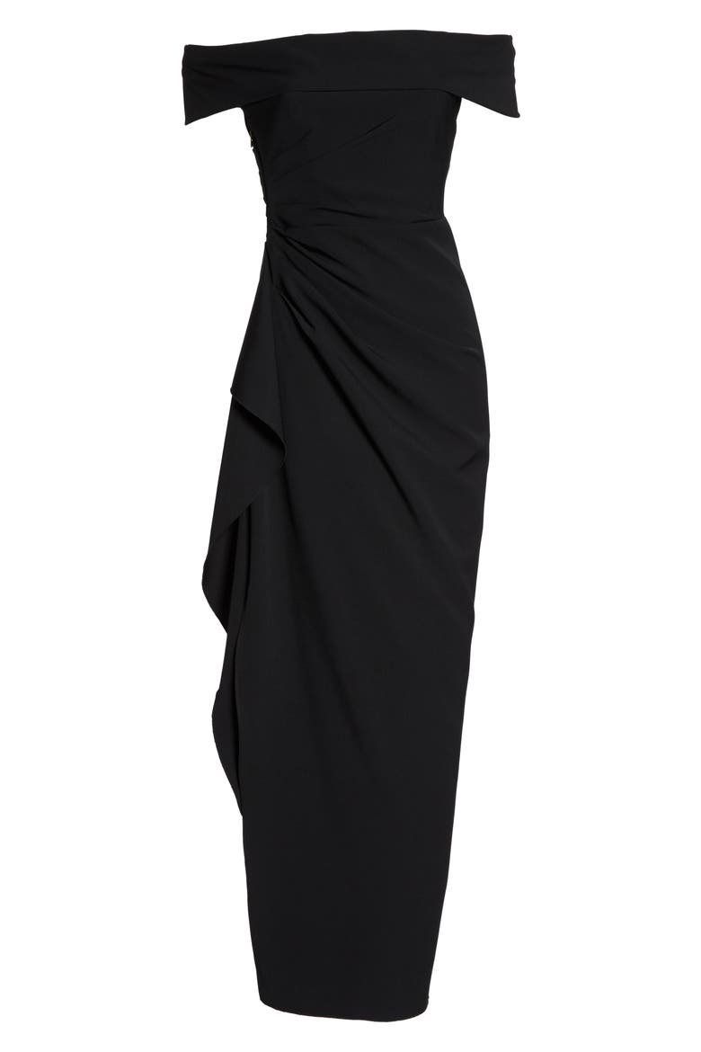 Off the Shoulder Crepe Column Gown, Alternate, color, BLACK