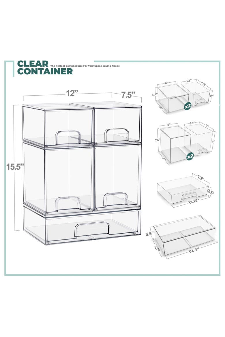 5-Piece Clear Stackable Storage Bins, Alternate, color, NO COLOR