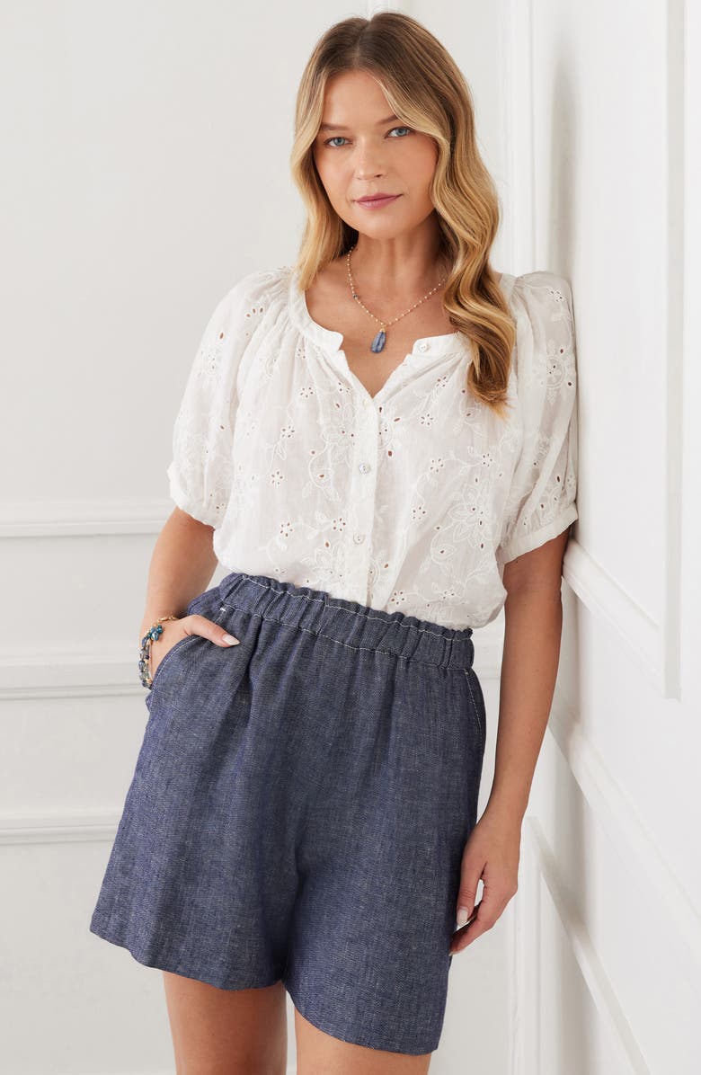 Karen Kane Embroidered Eyelet Short Sleeve Peasant Blouse, Alternate, color,