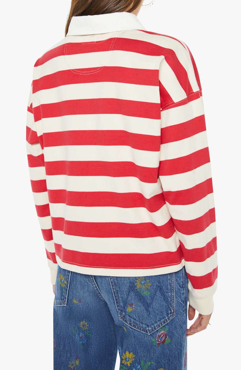 MOTHER The Boxy Match Stripe Cotton Rugby Shirt, Alternate, color, Tango Red