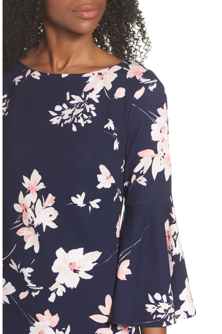 Floral Bell Sleeve Dress, Alternate, color, NAVY/PINK