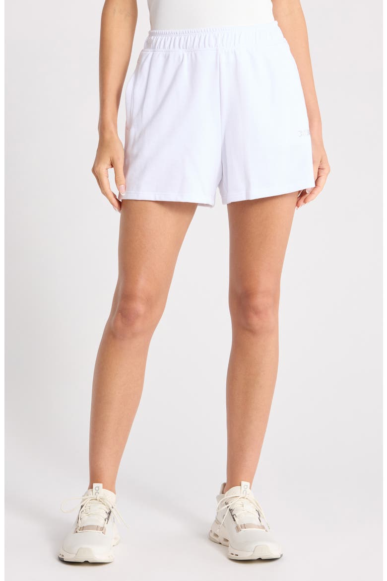 Metallic Logo High Rise French Terry Shorts, Main, color, WHITE