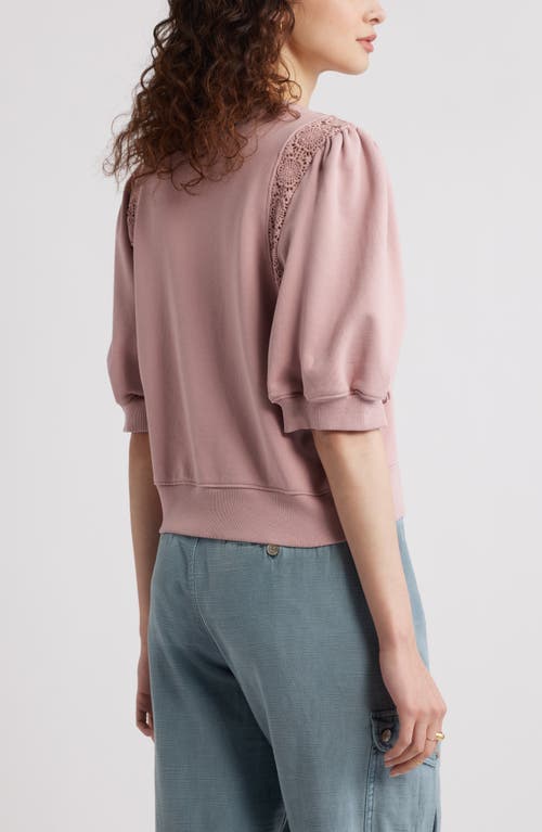 Treasure & Bond Lace Inset Puff Sleeve Crop Sweatshirt In Pink Timber