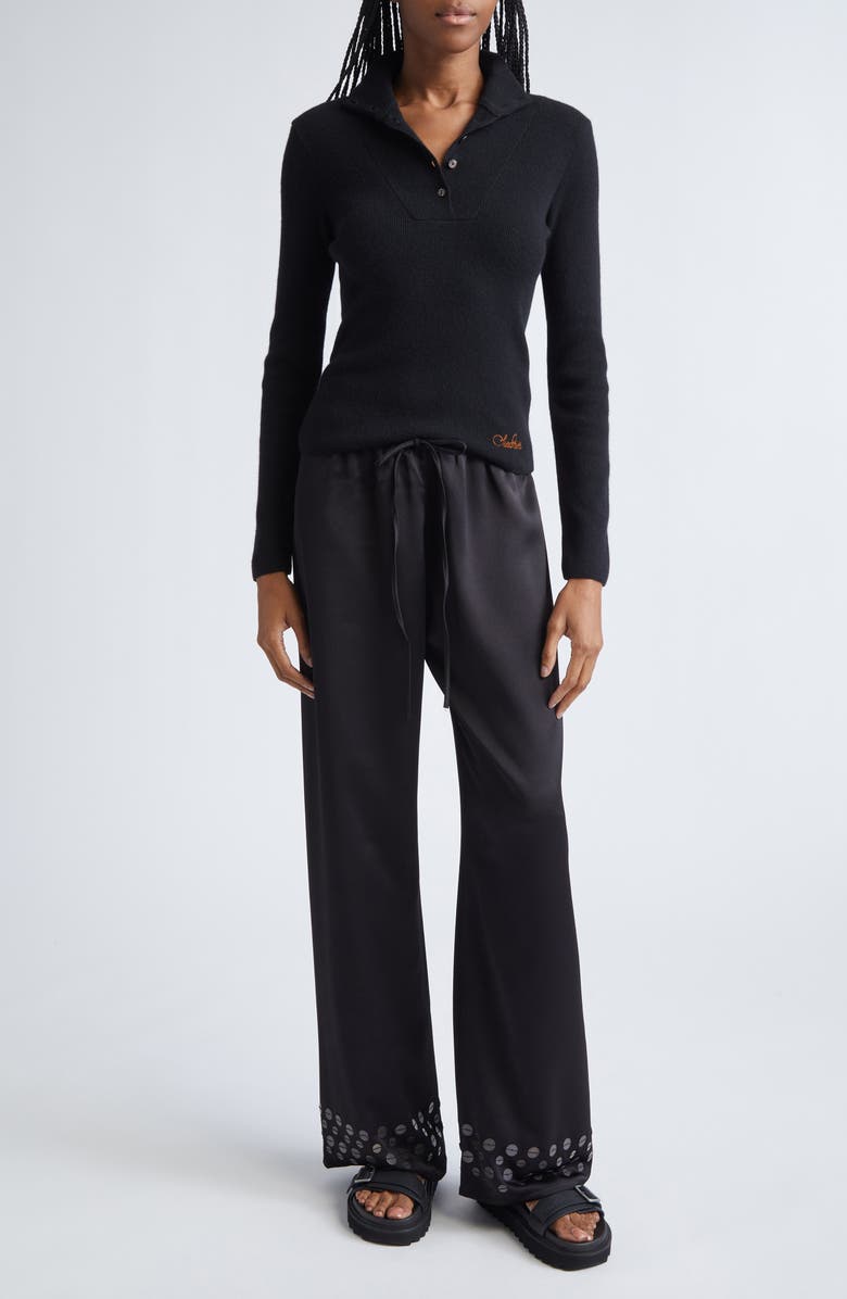 Siedrés Manoce Embellished Wide Leg Drawstring Pants, Alternate, color, Black