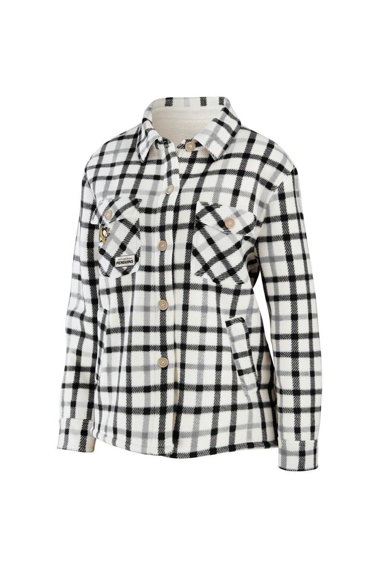 Women's WEAR by Erin Andrews Oatmeal Pittsburgh Penguins Plaid Button-Up Shirt Jacket, Alternate, color, Oatmeal