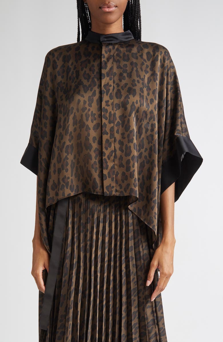 Sacai Leopard Print Mixed Media Top, Main, color, 