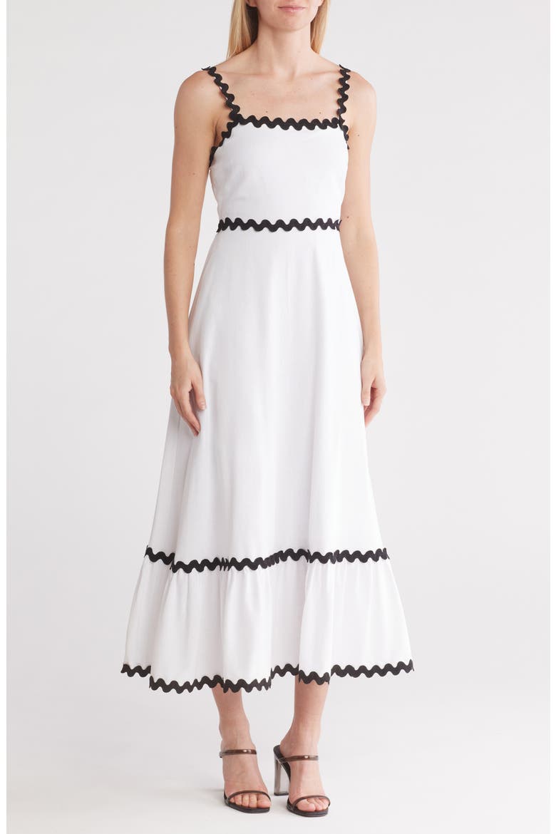 Ipanema Rickrack Trim Fit & Flare Dress, Main, color, WHITE/ BLACK