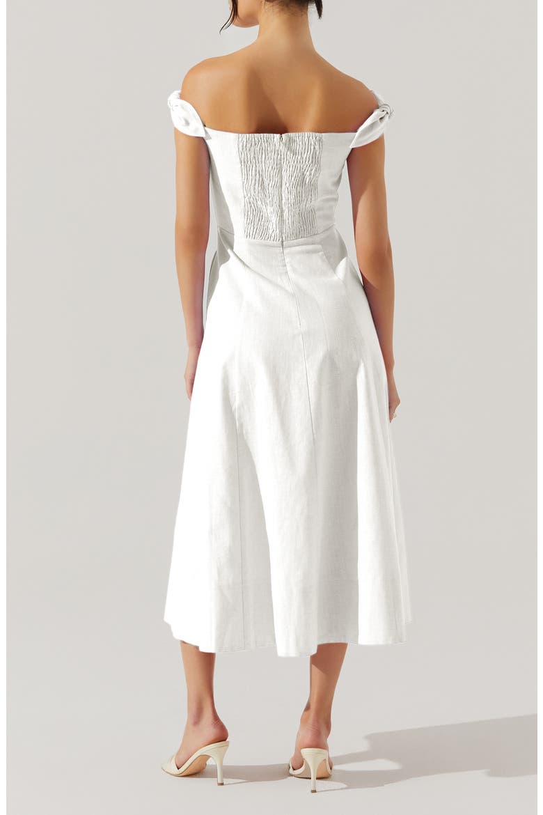 Charelin Off the Shoulder Linen Blend Midi Sundress, Alternate, color, WHITE