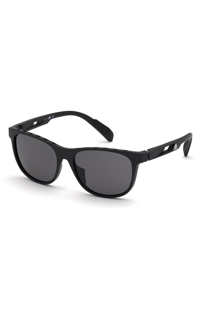 adidas 55mm Round Sunglasses, Alternate, color, Matte Black / Smoke Polarized