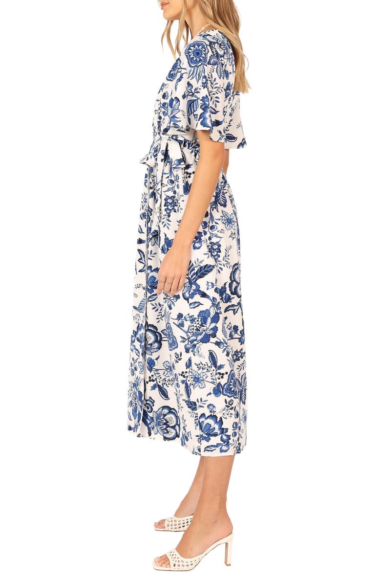Petal & Pup Kaleen Floral Midi Wrap Dress, Alternate, color, White Blue