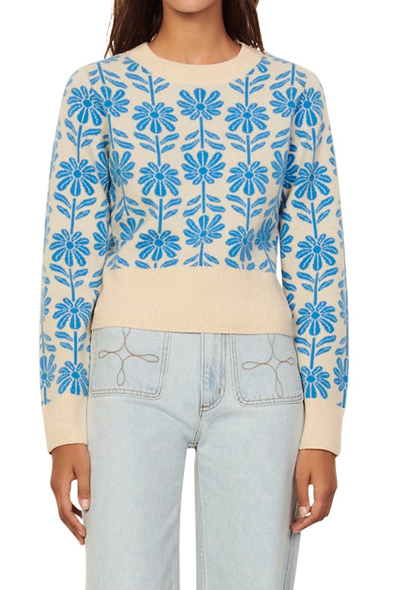 Hugues Jacquard Wool & Cashmere Crop Sweater, Main, color, BLUE