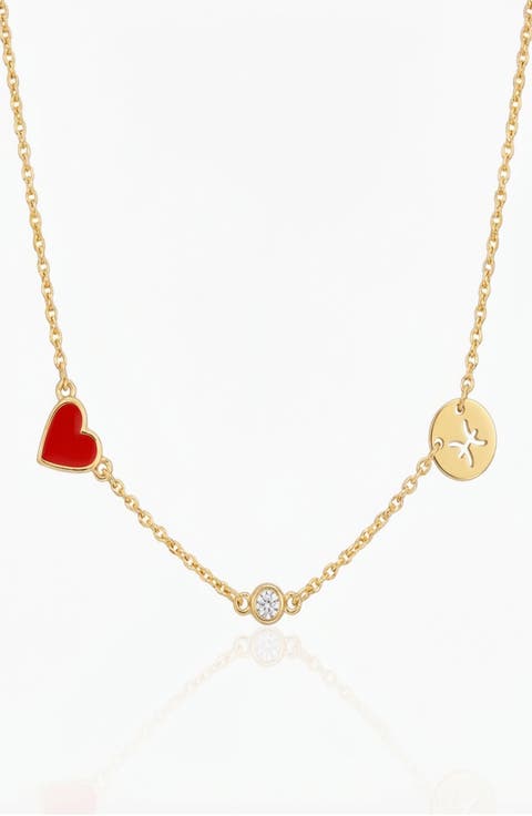 Inez Red Heart Necklace with Diamond & Zodiac Sign